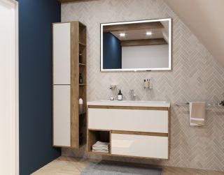 Подвесная тумба под раковину Эстет Monaco Wood ФР-00010676 100см два ящика белый/дуб рустикальный